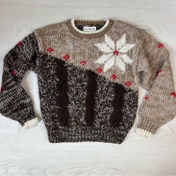 American Vintage Sweaters - Vintage Evian 2 Knit Sweater Handmade Floral Boho Oversized Slouchy Size M/L